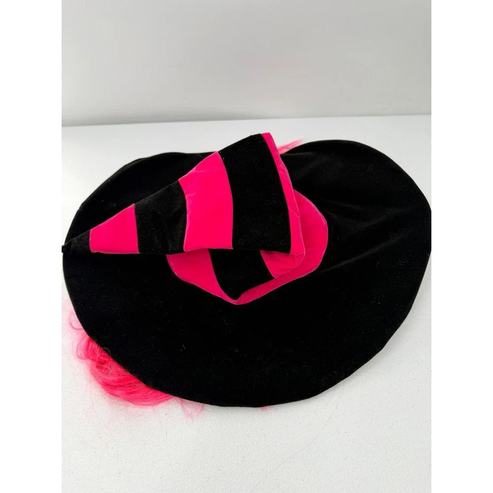Pony Express Creations Witch Hat with Pink Hair Halloween Costume Accessory OS